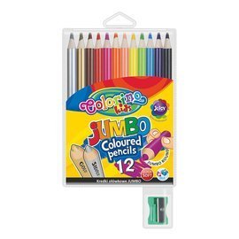 JUMBO round coloured pencils 17,5 cm 12 colours with sharpener  Colorino Kids 33107PTR