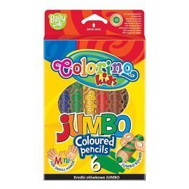 Super JUMBO round coloured pencils natural wood 6 colours Colorino Kids 33121PTR