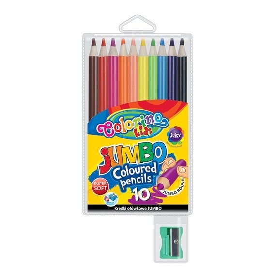  JUMBO round coloured pencils 17,5 cm 10 colours with sharpener  Colorino Kids 33091PTR