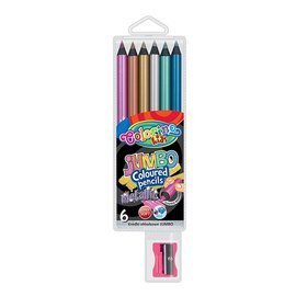 Kredki ołówkowe okrągłe Jumbo 6 kol Metallic + temperówka Colorino Kids 34661PTR