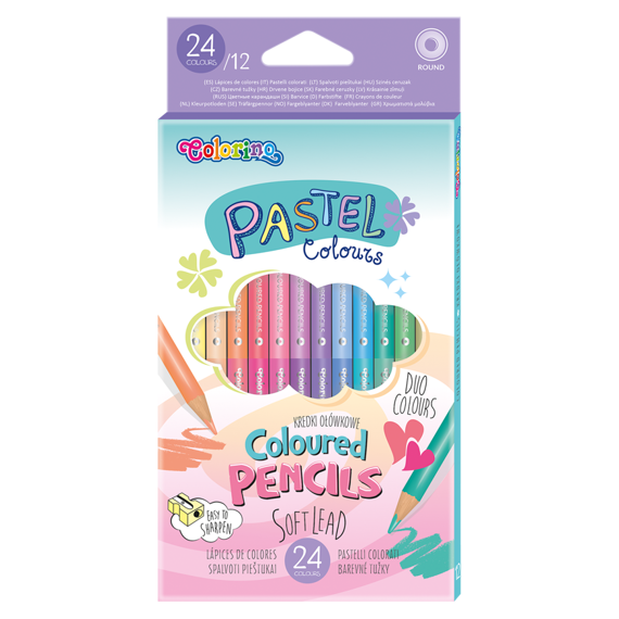 Kredki ołówkowe okrągłe dwukolorowe PASTEL 12 szt / 24 kol. Colorino Kids Pastel 87737PTR