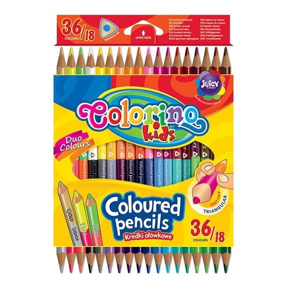 Kredki ołówkowe trójkątne dwukolorowe 18 szt / 36 kol. Colorino Kids 68512PTR