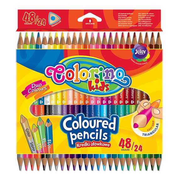 Kredki ołówkowe trójkątne dwukolorowe 24 szt / 48 kol. Colorino Kids 51705PTR