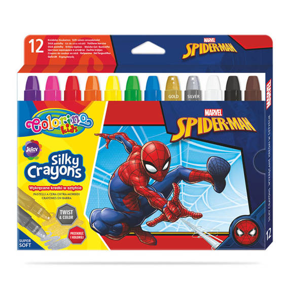 Kredki  wykręcane żelowe w sztyfcie 12 kol. Spiderman Colorino Disney 91888PTR